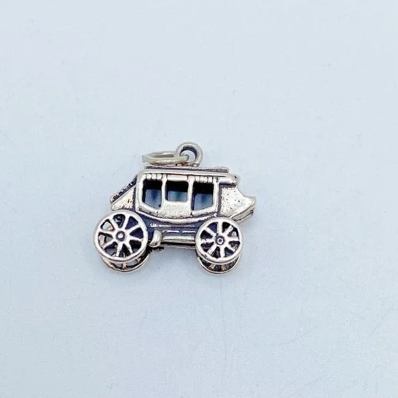 Vintage Stage Coach Sterling Silver Charm Pendant Historic Transportation 3.8g - Picture 3 of 8